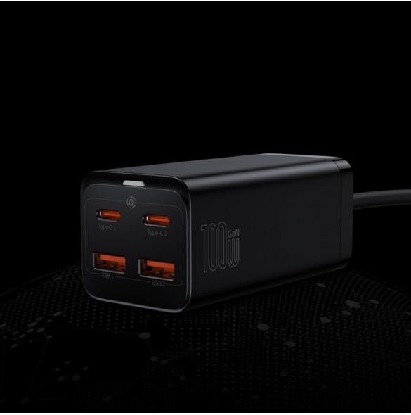 Baseus GaN3 Pro snabb universal GaN-laddare 2 x USB Typ C / 2 x USB 100W PD3.0, QC4.0 +, AFC svart (CCGP000101)