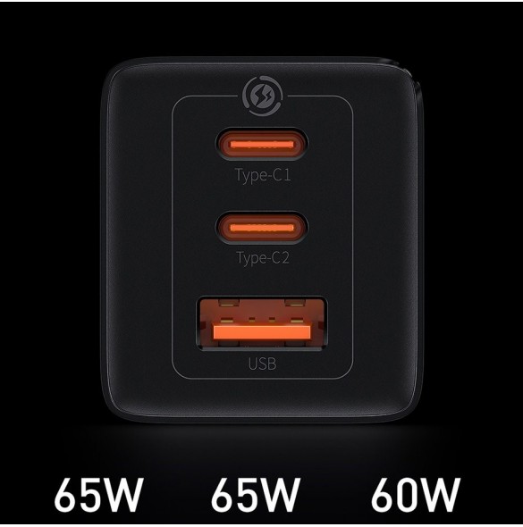 Baseus GaN3 Pro snabb universal GaN-laddare 2 x USB Typ C / USB + kabel USB Typ C - USB Typ C 65W PD3.0, QC4.0 +, AFC vit (CCGP0