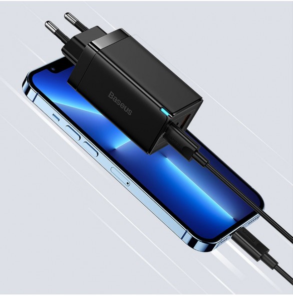 Baseus GaN3 Pro snabb universal GaN-laddare 2 x USB Typ C / USB + kabel USB Typ C - USB Typ C 65W PD3.0, QC4.0 +, AFC vit (CCGP0