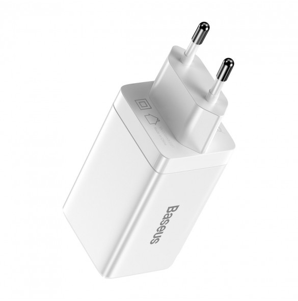 Baseus GaN3 Pro snabb universal GaN-laddare 2 x USB Typ C / USB + kabel USB Typ C - USB Typ C 65W PD3.0, QC4.0 +, AFC vit (CCGP0