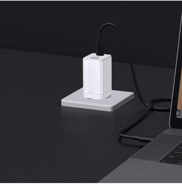 Baseus GaN3 Pro snabb universal GaN-laddare 2 x USB Typ C / USB + kabel USB Typ C - USB Typ C 65W PD3.0, QC4.0 +, AFC vit (CCGP0