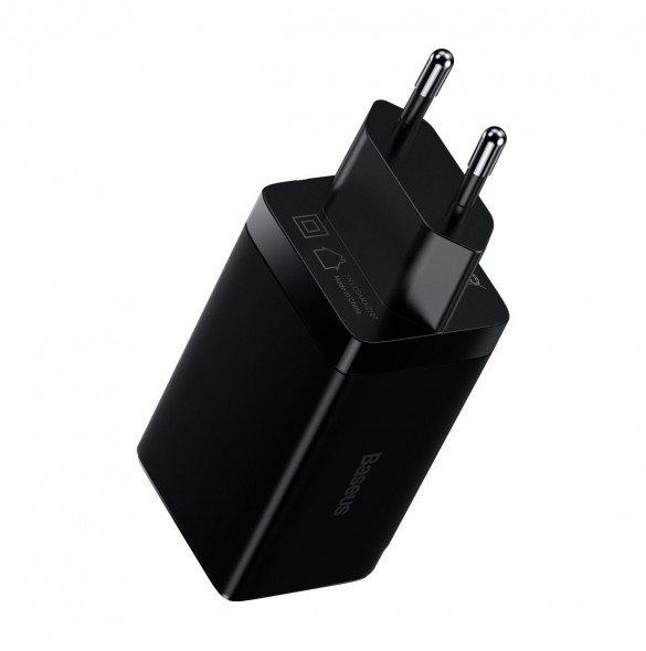 Baseus GaN3 Pro snabb universal GaN-laddare 2 x USB Typ C / USB 65W PD3.0, QC4.0 +, AFC svart + USB Typ C - USB Typ C-kabel 1m (