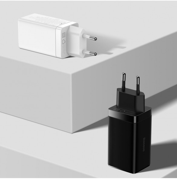 Baseus GaN3 Pro snabb universal GaN-laddare 2 x USB Typ C / USB 65W PD3.0, QC4.0 +, AFC svart + USB Typ C - USB Typ C-kabel 1m (
