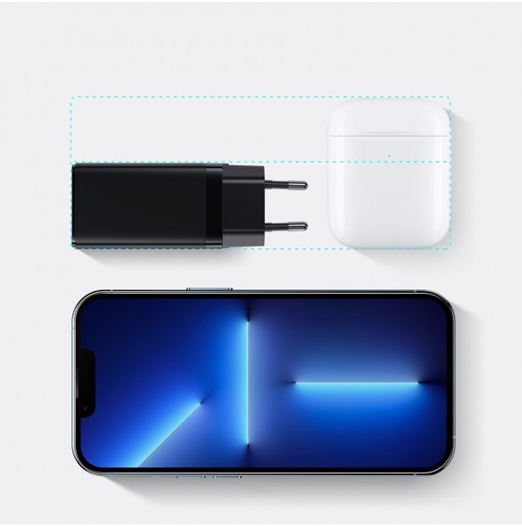 Baseus GaN3 Pro snabb universal GaN-laddare 2 x USB Typ C / USB 65W PD3.0, QC4.0 +, AFC svart + USB Typ C - USB Typ C-kabel 1m (