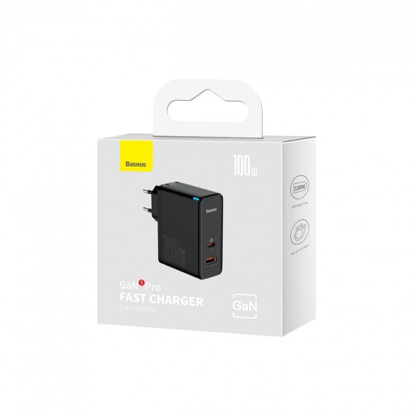Baseus GaN5 Pro snabb universal väggladdare GaN USB Typ C / USB 100W PD3.0, QC4.0+, AFC svart (CCGP090201)