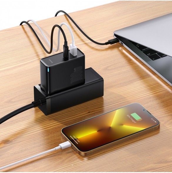 Baseus GaN5 Pro snabb universal väggladdare GaN USB Typ C / USB 100W PD3.0, QC4.0+, AFC svart (CCGP090201)