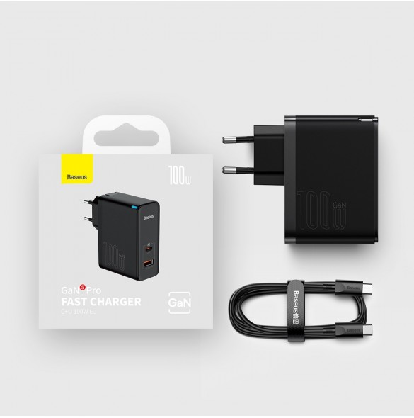 Baseus GaN5 Pro snabb universal väggladdare GaN USB Typ C / USB 100W PD3.0, QC4.0+, AFC svart (CCGP090201)