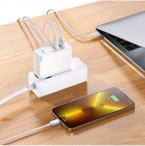 Baseus GaN5 Pro snabb universal väggladdare GaN USB Typ C / USB 100W PD3.0, QC4.0+, AFC vit (CCGP090202)