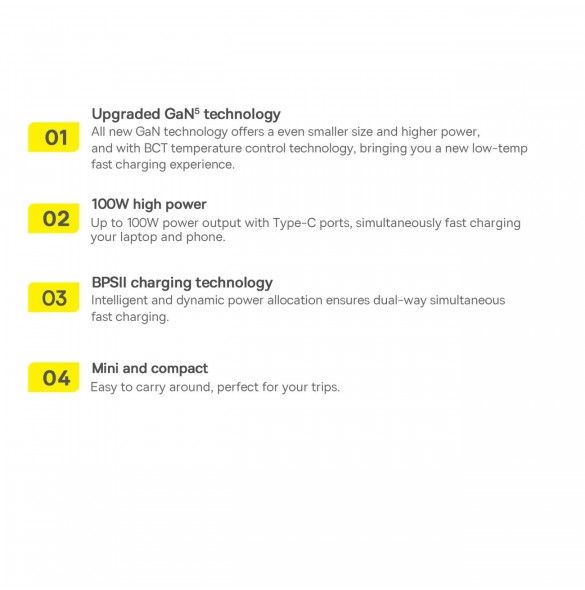 Baseus GaN5 Pro snabb universal väggladdare GaN USB Typ C / USB 100W PD3.0, QC4.0+, AFC vit (CCGP090202)