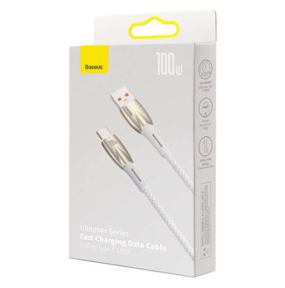 Baseus Glimmer Series snabbladdningskabel USB-A - USB-C 100W 480Mbps 1m vit