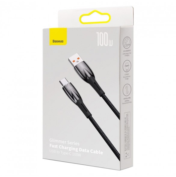Baseus Glimmer Series Snabbladdningskabel USB-A - USB-C 100W 480Mbps 2m svart
