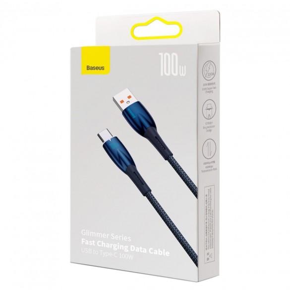 Baseus Glimmer Series Snabbladdningskabel USB-A - USB-C 100W 480Mbps 2m blå