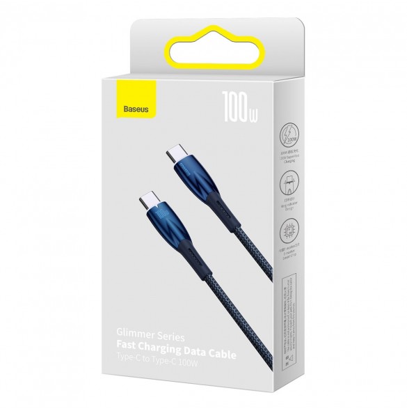Baseus Glimmer Series Snabbladdningskabel USB-C 480Mbps PD 100W 2m Blå