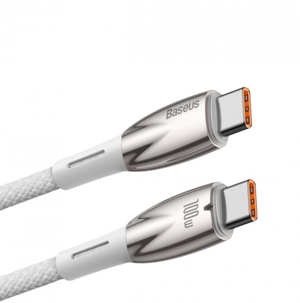 Baseus Glimmer Series Snabbladdningskabel USB-C 480Mbps PD 100W 2m Vit