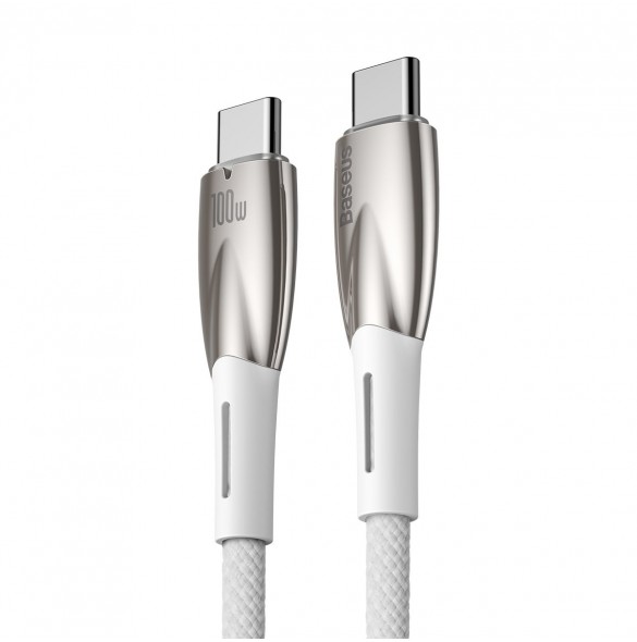 Baseus Glimmer Series Snabbladdningskabel USB-C 480Mbps PD 100W 2m Vit