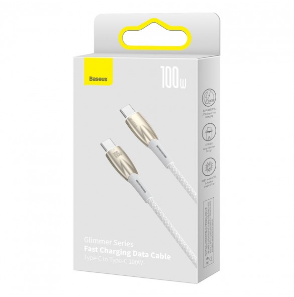 Baseus Glimmer Series Snabbladdningskabel USB-C 480Mbps PD 100W 2m Vit