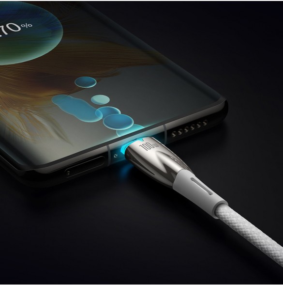 Baseus Glimmer Series Snabbladdningskabel USB-C 480Mbps PD 100W 2m Vit