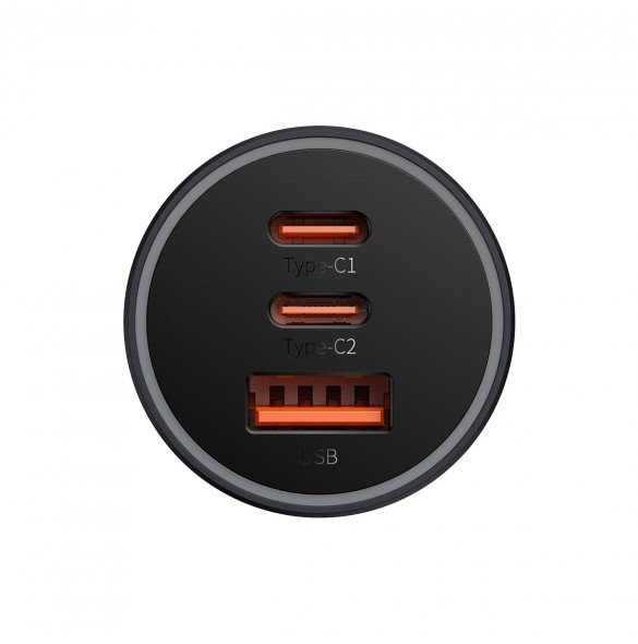 Baseus Golden Contactor Pro billaddare USB-A + 2x USB-C 65W mörkgrå (CGJP010013)