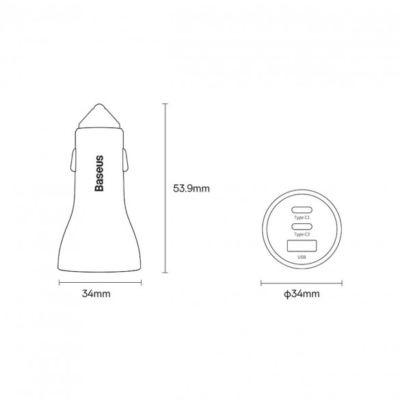 Baseus Golden Contactor Pro billaddare USB-A + 2x USB-C 65W mörkgrå (CGJP010013)