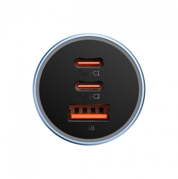 Baseus Golden Contactor Pro billaddare USB-A + 2x USB-C 65W QC4.0 blå (CGJP010003)