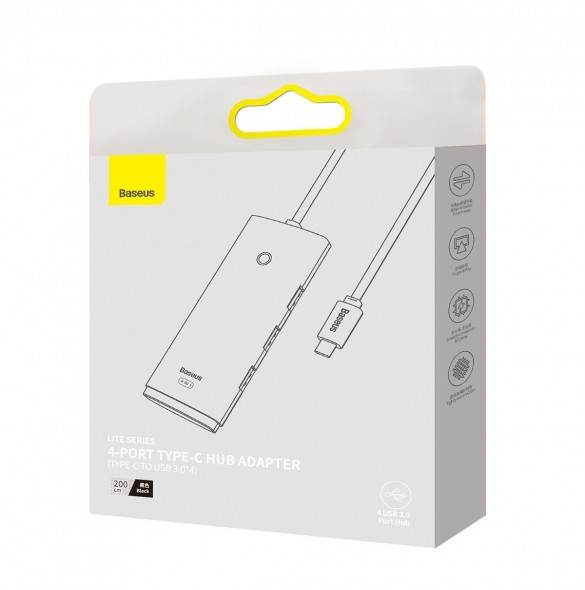 Baseus Lite Series HUB USB Typ C-adapter - 4x USB 3.0 2m svart (WKQX030501)