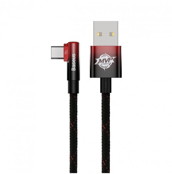 Baseus MVP 2 armbåge rätvinklad strömförsörjningskabel med sido-USB/USB Type C-kontakt 1m 100W 5A Röd (CAVP000420)