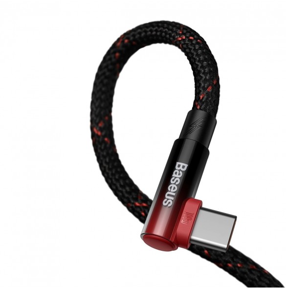 Baseus MVP 2 armbåge rätvinklad strömförsörjningskabel med sido-USB/USB Type C-kontakt 1m 100W 5A Röd (CAVP000420)