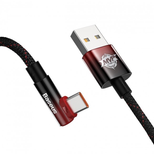 Baseus MVP 2 armbåge rätvinklad strömförsörjningskabel med sido-USB/USB Type C-kontakt 1m 100W 5A Röd (CAVP000420)