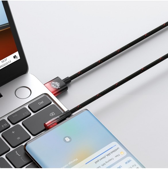 Baseus MVP 2 armbåge rätvinklad strömförsörjningskabel med sido-USB/USB Type C-kontakt 1m 100W 5A Röd (CAVP000420)