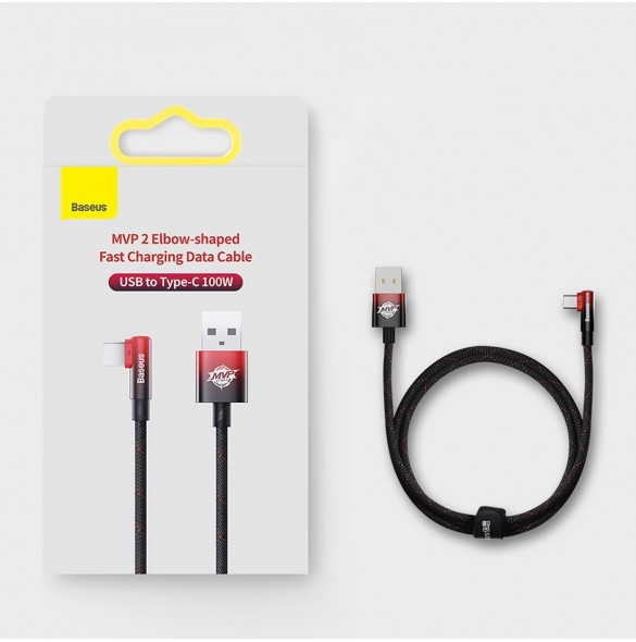 Baseus MVP 2 armbåge rätvinklad strömförsörjningskabel med sido-USB/USB Type C-kontakt 1m 100W 5A Röd (CAVP000420)
