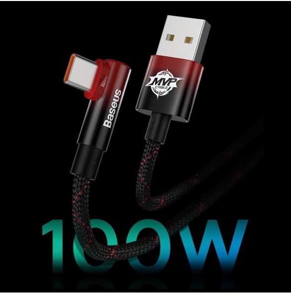 Baseus MVP 2 armbåge rätvinklad strömförsörjningskabel med sido-USB/USB Type C-kontakt 1m 100W 5A Röd (CAVP000420)