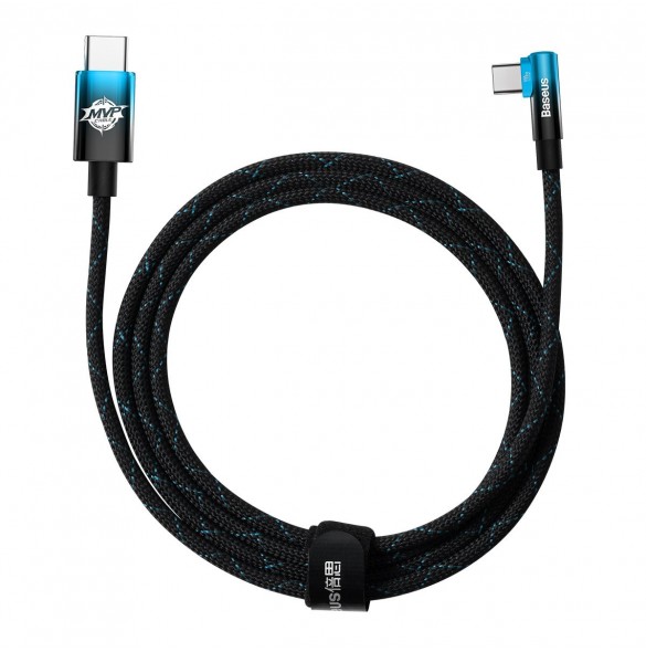 Baseus MVP Vinklad armbågskabel Strömförsörjningskabel med sidokontakt USB Typ C / USB Typ C 2m 100W 5A blå (CAVP000721)