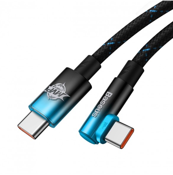 Baseus MVP Vinklad armbågskabel Strömförsörjningskabel med sidokontakt USB Typ C / USB Typ C 2m 100W 5A blå (CAVP000721)