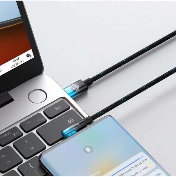 Baseus MVP Vinklad armbågskabel Strömförsörjningskabel med sidokontakt USB Typ C / USB Typ C 2m 100W 5A blå (CAVP000721)