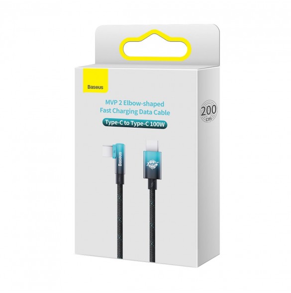 Baseus MVP Vinklad armbågskabel Strömförsörjningskabel med sidokontakt USB Typ C / USB Typ C 2m 100W 5A blå (CAVP000721)