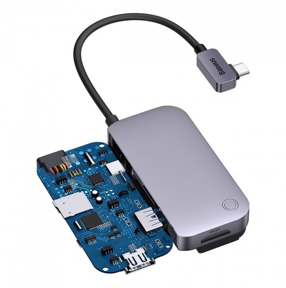 Baseus PadJoy universal 6in1 USB-C USB-C HUB för surfplatta / smartphone - mörkgrå