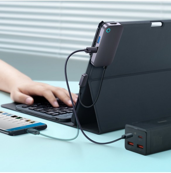 Baseus PadJoy universal USB-C HUB för surfplatta / smartphone 4in1 USB-C - mörkgrå