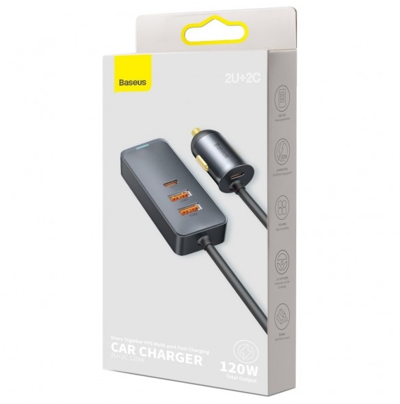 Baseus Share Together billaddare 2x USB / 2x USB Type C 120W PPS Quick Charge Power Delivery grå (CCBT-A0G)