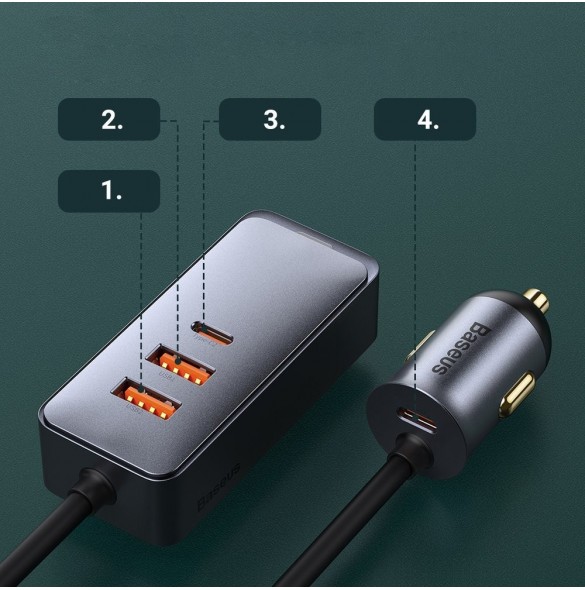 Baseus Share Together billaddare 2x USB / 2x USB Type C 120W PPS Quick Charge Power Delivery grå (CCBT-A0G)