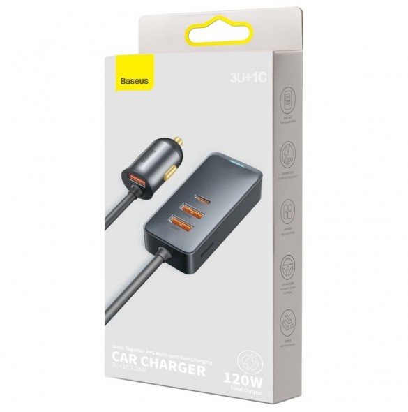 Baseus Share Together billaddare 3x USB / USB Typ C 120W PPS Quick Charge Power Delivery grå (CCBT-B0G)