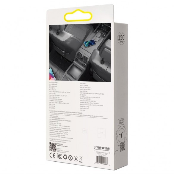 Baseus Share Together billaddare 3x USB / USB Typ C 120W PPS Quick Charge Power Delivery grå (CCBT-B0G)