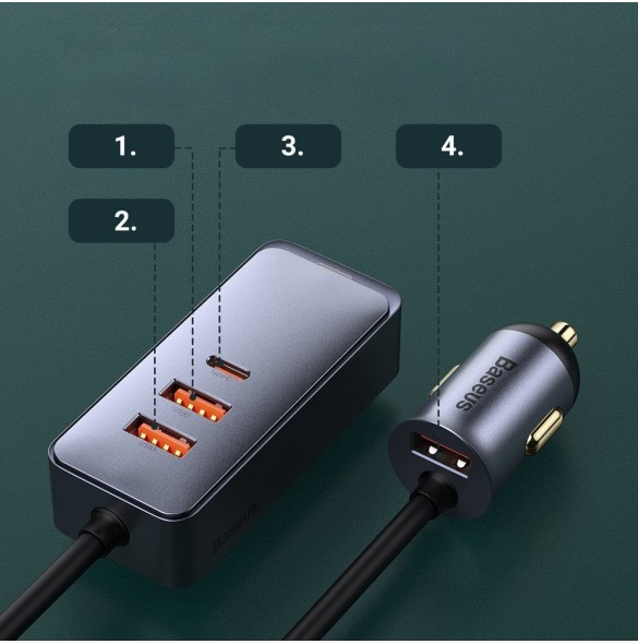 Baseus Share Together billaddare 3x USB / USB Typ C 120W PPS Quick Charge Power Delivery grå (CCBT-B0G)