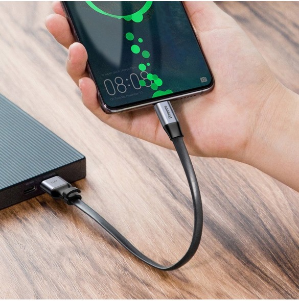 Baseus Enkel platt kabel USB-kabel / USB Typ C SuperCharge 5A 40W Quick Charge 3.0 QC 3.0 23cm grå (CATMBJ-BG1)
