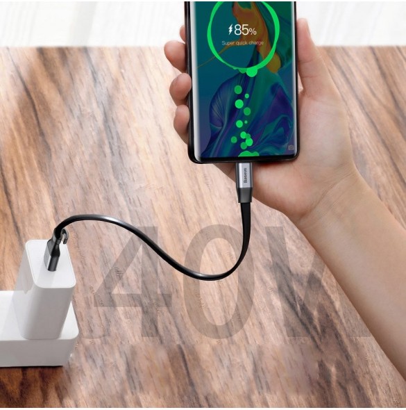 Baseus Enkel platt kabel USB-kabel / USB Typ C SuperCharge 5A 40W Quick Charge 3.0 QC 3.0 23cm grå (CATMBJ-BG1)