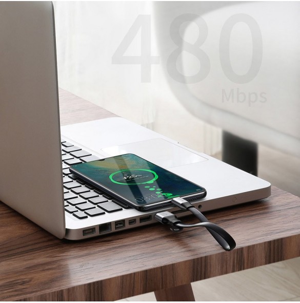 Baseus Enkel platt kabel USB-kabel / USB Typ C SuperCharge 5A 40W Quick Charge 3.0 QC 3.0 23cm grå (CATMBJ-BG1)