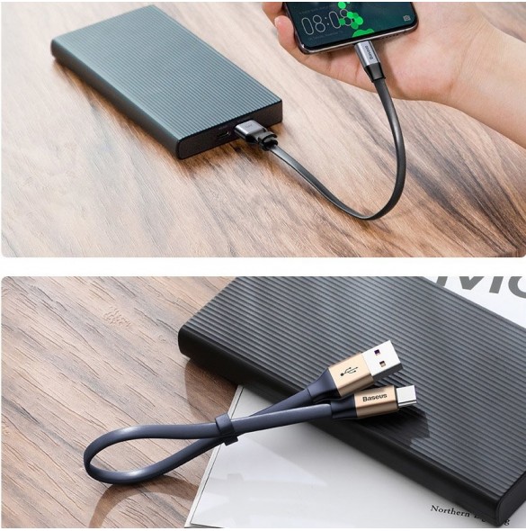 Baseus Enkel platt kabel USB-kabel / USB Typ C SuperCharge 5A 40W Quick Charge 3.0 QC 3.0 23cm grå (CATMBJ-BG1)