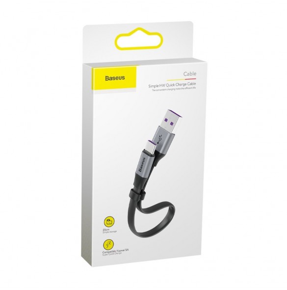 Baseus Enkel platt kabel USB-kabel / USB Typ C SuperCharge 5A 40W Quick Charge 3.0 QC 3.0 23cm grå (CATMBJ-BG1)