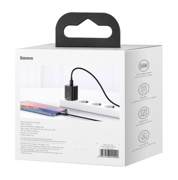 Baseus Super Si 1C snabbladdare USB Typ C 20 W Strömförsörjning svart (CCSUP-B01)