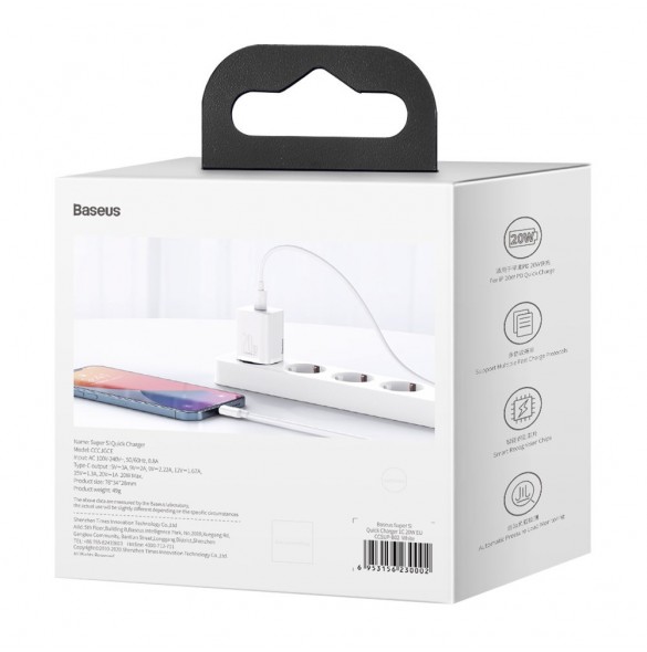 Baseus Super Si 1C snabbladdare USB Typ C 20 W Strömförsörjning vit (CCSUP-B02)