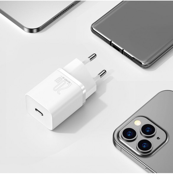 Baseus Super Si 1C snabbladdare USB Typ C 20 W Strömförsörjning vit (CCSUP-B02)